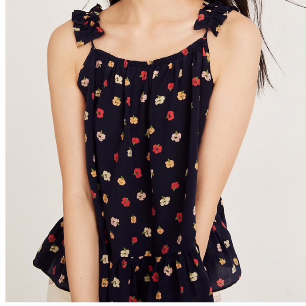 MADEWELL Petite Silk Ruffle-Strap Cami Top NWT